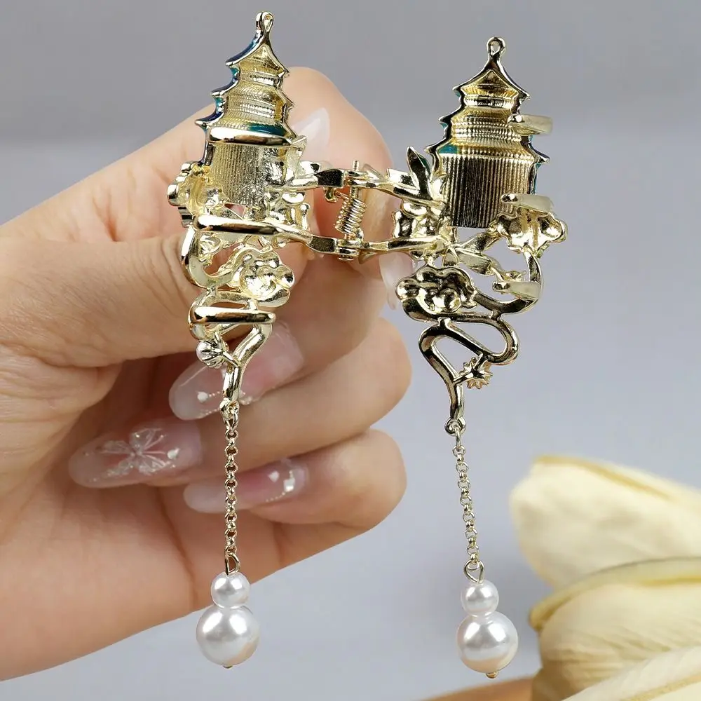 

Tassels Chinese Style Hair Claw enamel Ponytail Holder Cheongsam Design Hair Clip Hairpin Grab Clip Metal Shark Clip Girls