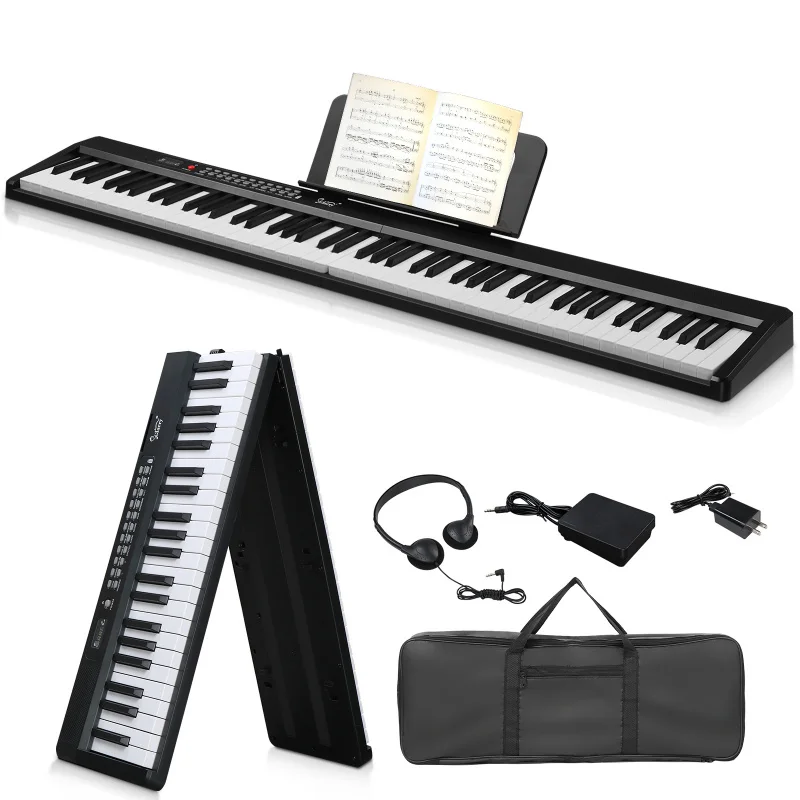 

Folding 88 Key Digital Piano Semi Weighted MIDI Bluetooth Keyboard with Handbag Headphone for Piano Lover Beginners Adults Black