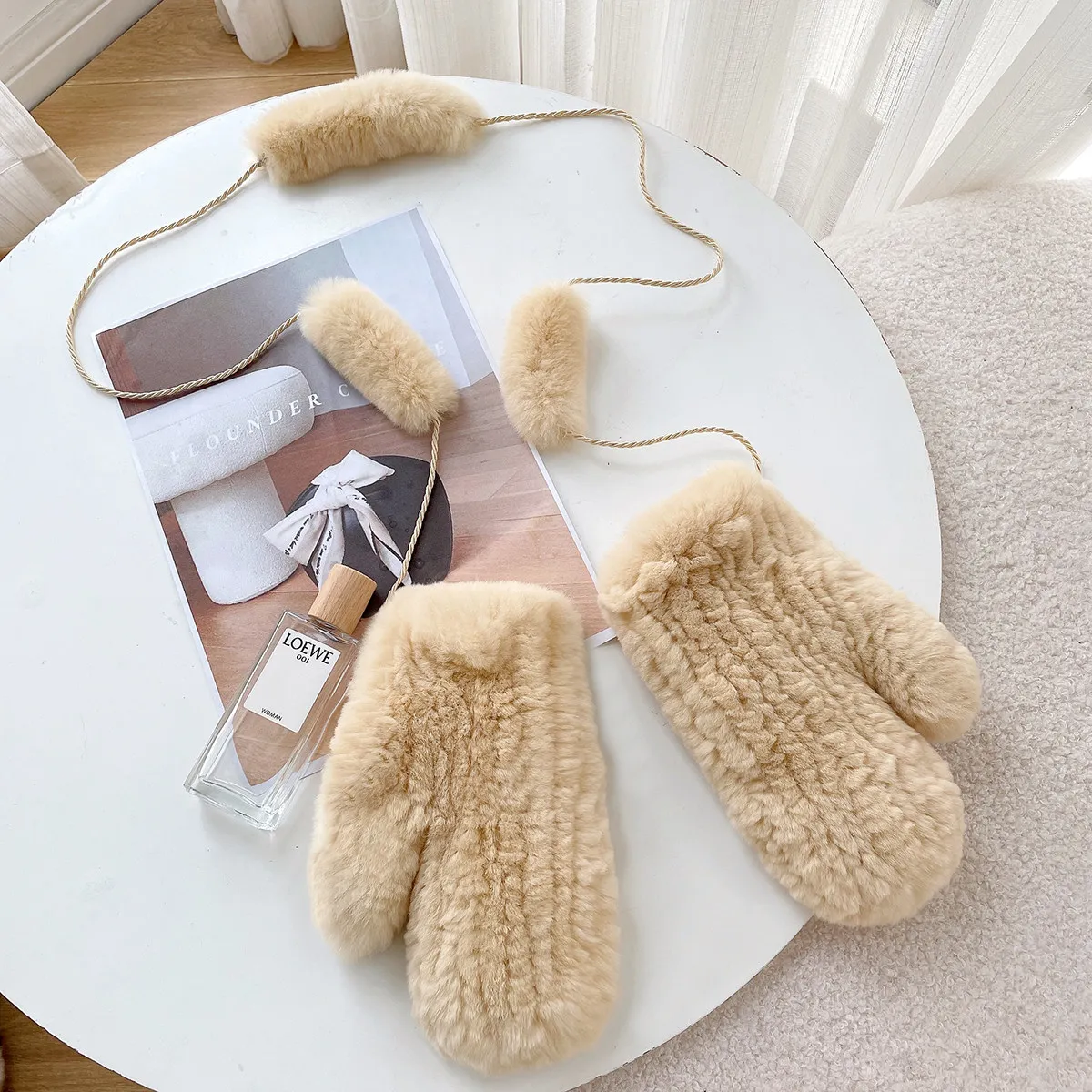 Hot Sale Natural Real Rex Rabbit Fur Gloves Good Elastic Women Winter Knitted Real Rabbit Fur Mittens Outdoor Genuine Fur Gloves