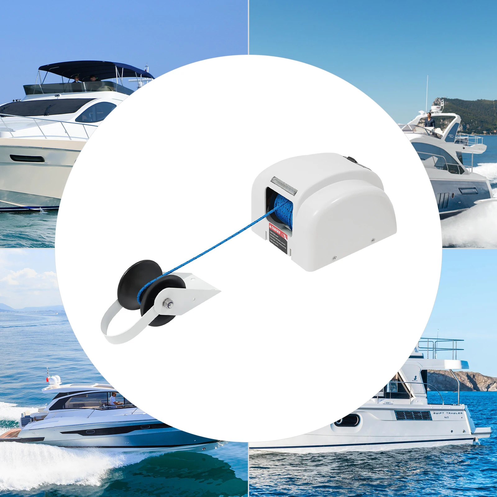 Cabrestante de anclaje eléctrico para barco, 12V, 45 libras, con Control remoto inalámbrico, cabrestante de barco blanco marino con disyuntor de reinicio automático