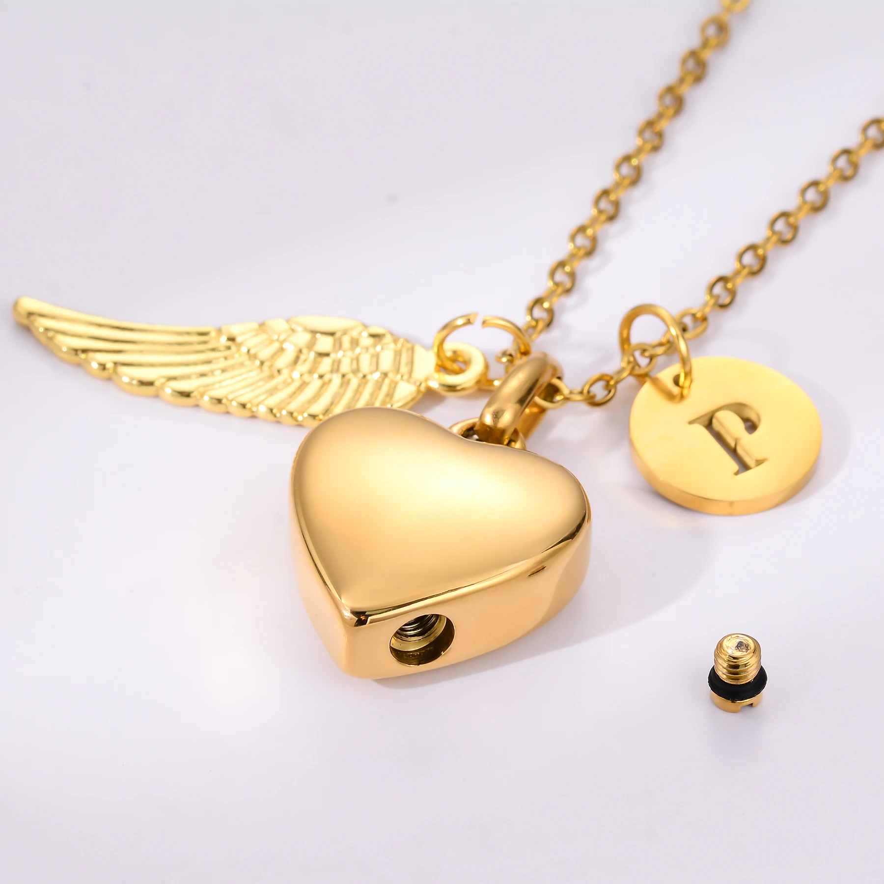 Personalisierte Foto-Text Edelstahl Engelsflügel Herz Urne Halskette Andenken Gedenkschmuck für Asche – Detail 4