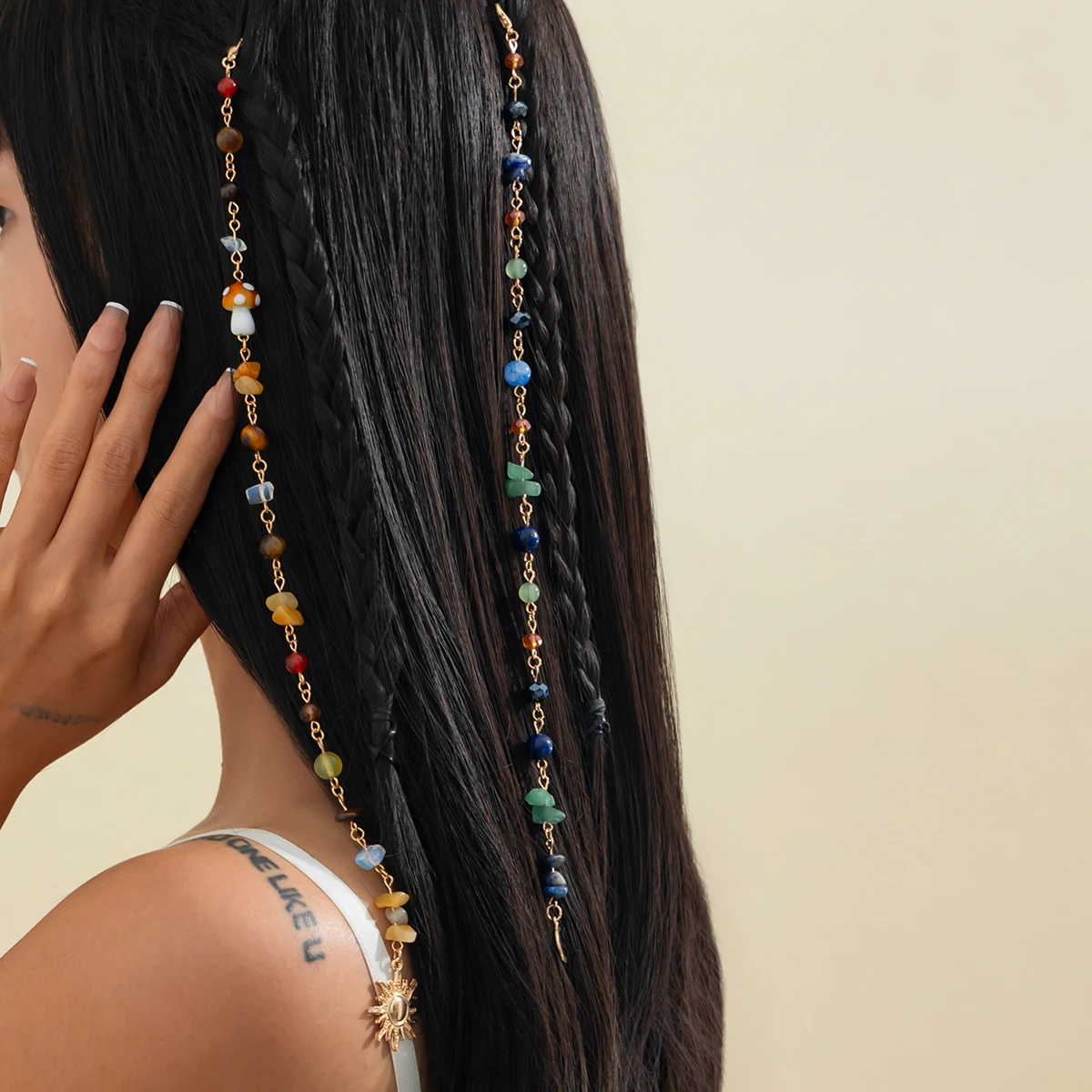 Salircon 2Pcs/Set Trendy Design Long Tassel Chain Headdress Hair Accessories Exquisite Sun Moon Pendant Hairwear Women Jewelry