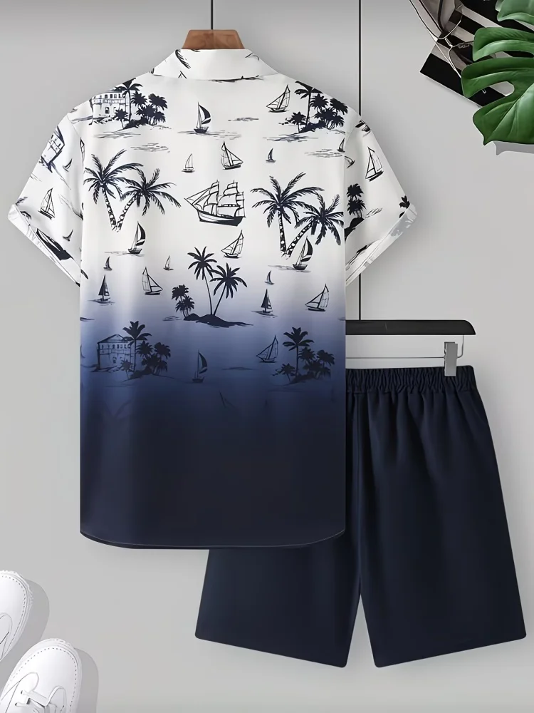 Fashion Summer 2 PCS Tracksuit Casual Loose Short Sleeve Shirts Elastic Waisted Shorts Sets Beach Sports Holiday Matching Suits - view 3