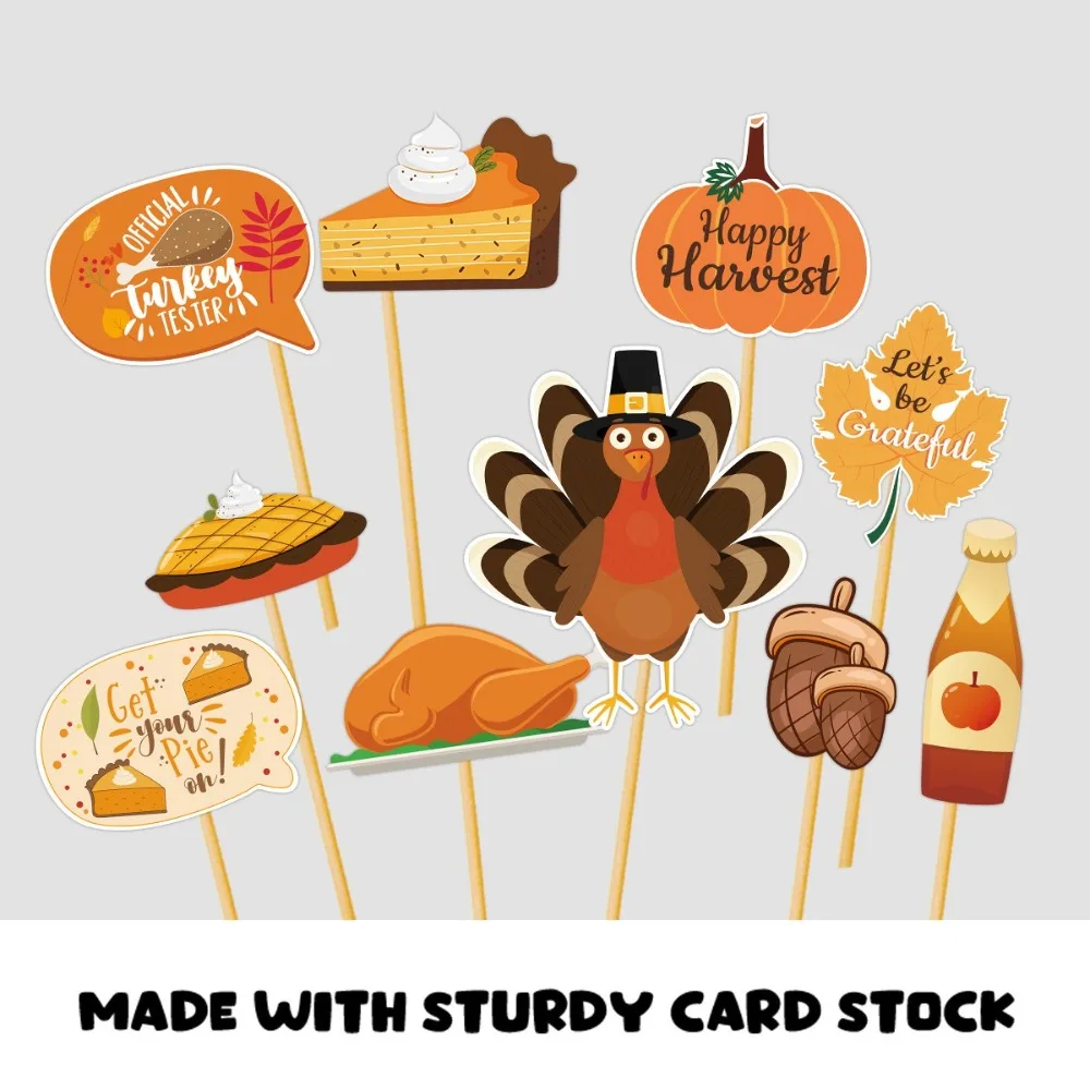 

21pcs Cartoon Thanksgiving Photobooth Prop Mask Glasses Party Paper Frame Autumn Leaves Colorful Handheld Frame Prop Photo Booth