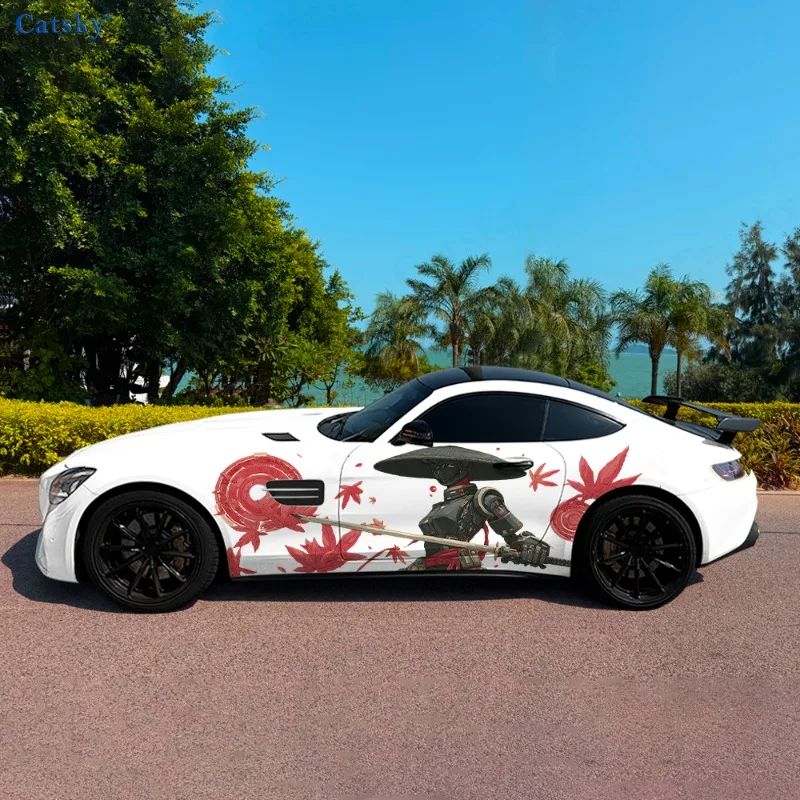 Cyber Mechanical Lady Leaves Car Vinyl Wraps Decal Self-adhesive PVC Sticker Suitable for Trucks SUV Decor Auto Accessories Gift