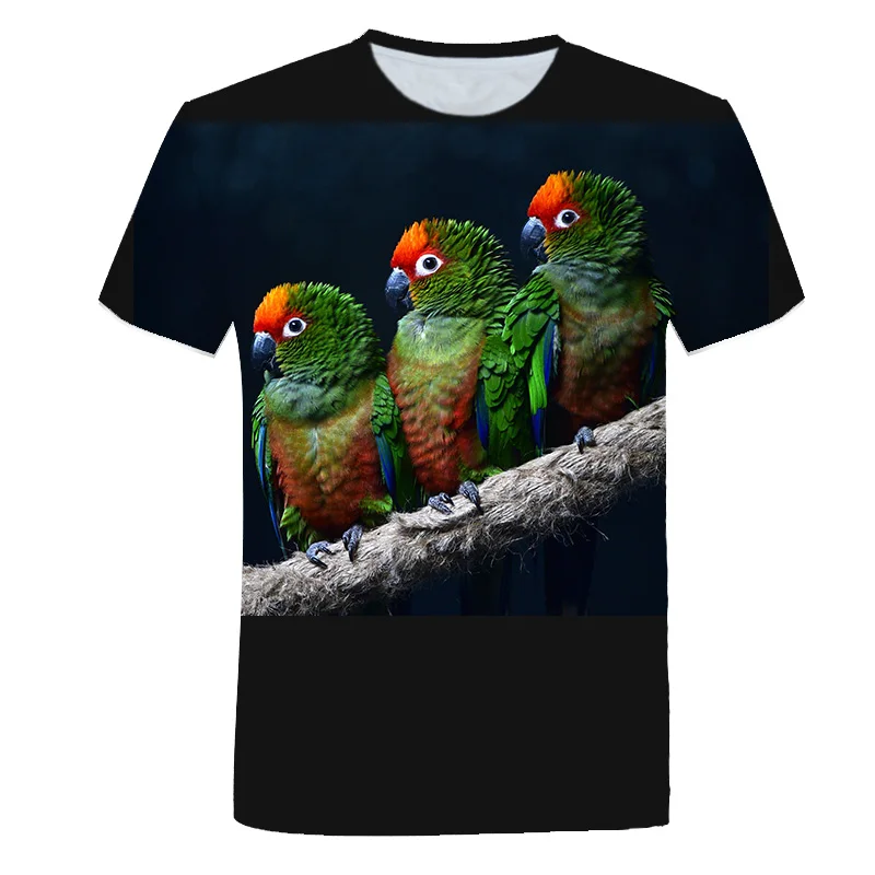 

Fashion men's t-shirts With Parrot Pattern Summer 3D Casual Trend Color Print T-shirt Personality Funny Birds graphic t shirts