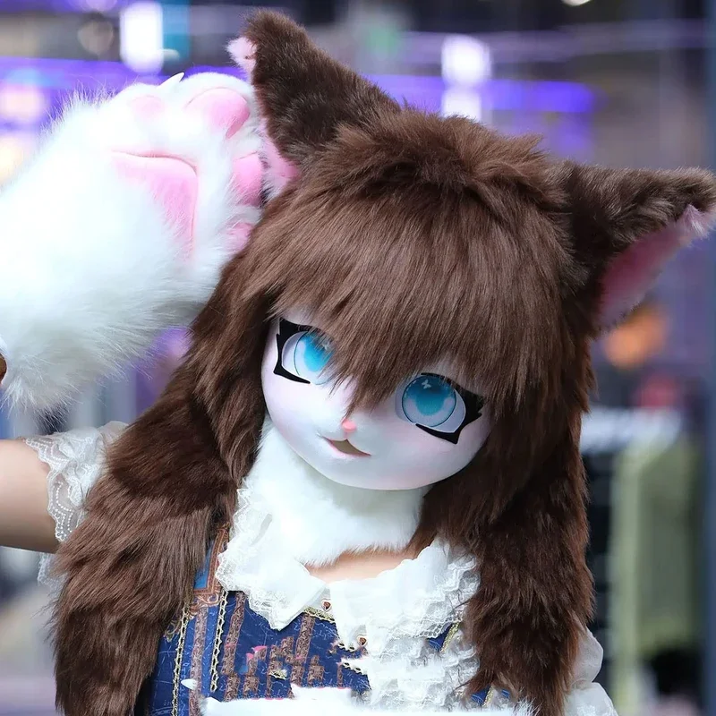 RT01 Kigurumi Fursuit auriculares disfraz de Cosplay peludo máscara de cabeza de Kig patas Comiket Furries conejo muñeca gato bestia disfraz An * JK2
