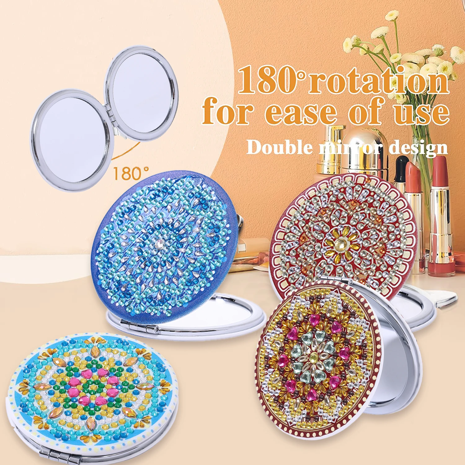 1pc/Set DIY Mandala Diamond Painting Mirror Kits for Adults 4 Styles Mirrors Crystal Rhinestones Diamond Art Compact Mirror Kit view 4