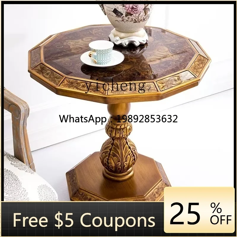 

A1 Painted Small Coffee Table Sofa Corner Coffee Table Roman Column Carved Round Table