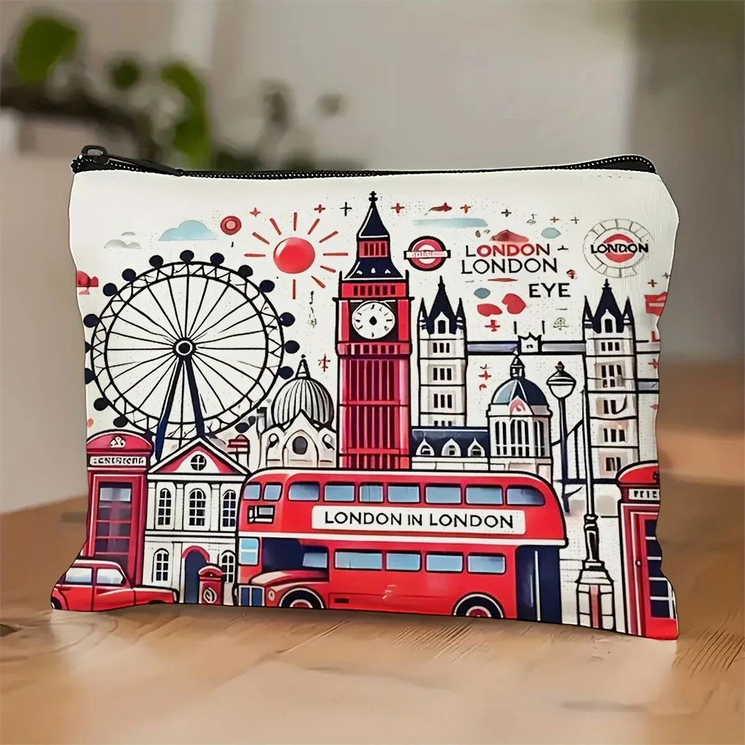 A London travel gift makeup bag - cute multifunctional zipper pouch for women, jewelry storage bag
