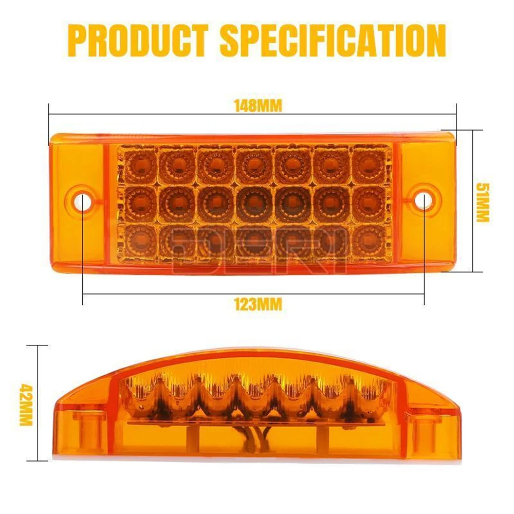 10PCS Amber LED Strobe 21LED Side Marker Lights 5in Clearance Turn Signal Tail Rear Lights Trailer Truck Running Light 12-24V