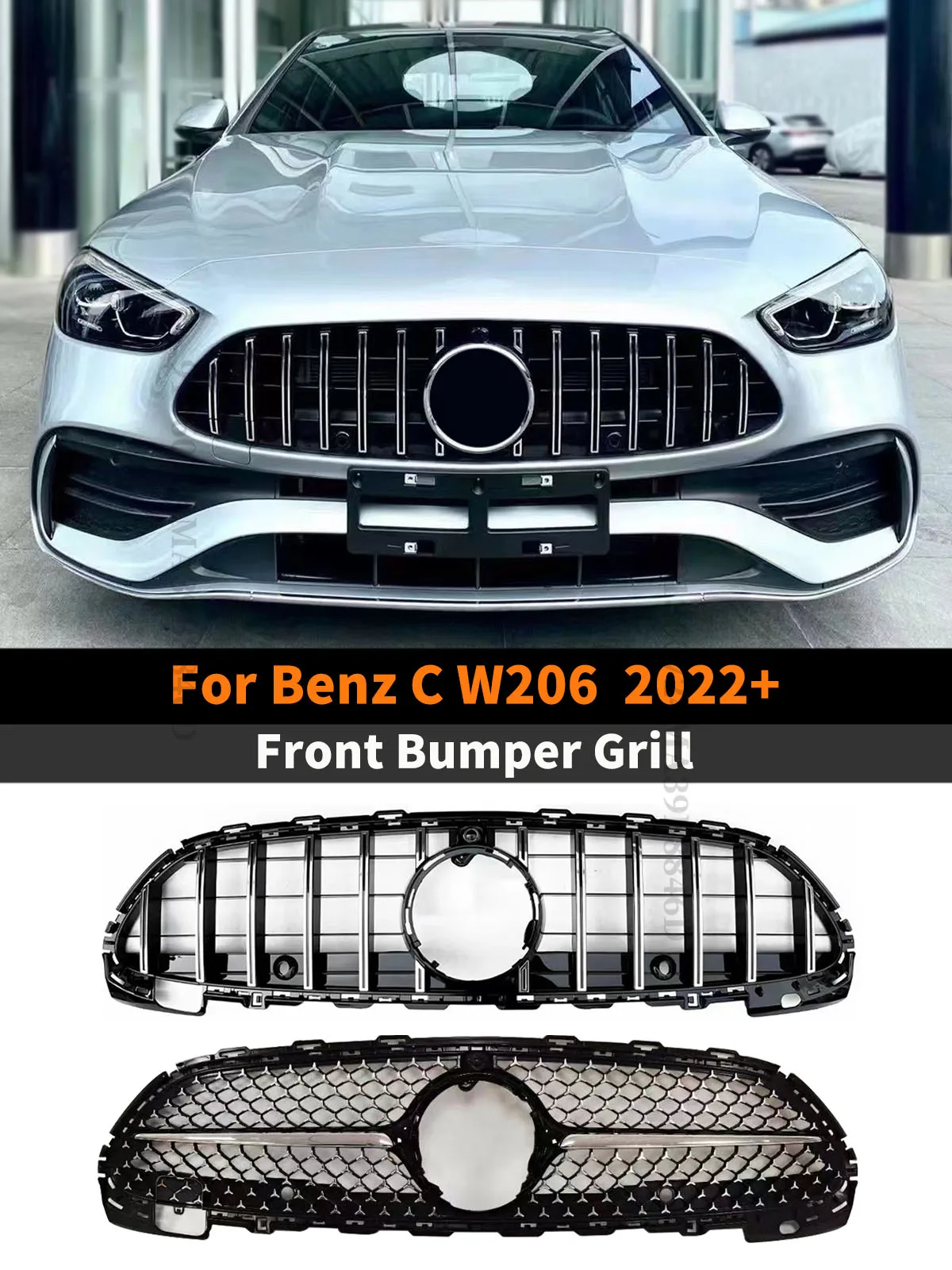 

Front Inlet Grille Radiator Grid Tuning For Mercedes Benz C W206 C200 C220 C300 2022 2023 GT Diamond Style Bumper Grill Refit