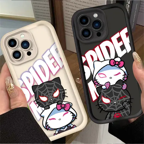 Hello Kitty Spider Man Soft Phone Case For iPhone 16 16E 15 14 13 12 11 Pro Max X XS X S Max XR SE 2020 SE4 7 8 Shockproof Cover