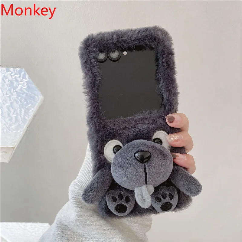 

Cute Tongue 3D Puppy Warm Winter Plush Phone Cases For Samsung Galaxy ZFlip7 ZFlip6 ZFlip5 Z Flip 7 FE 6 5 4 3 Hard Cover Coque