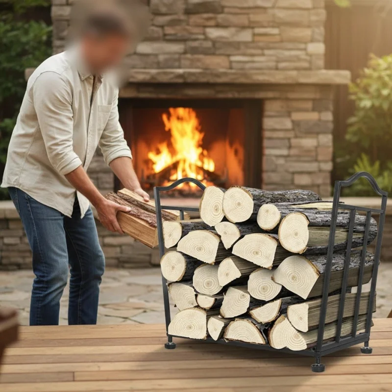 Iron Firewood Rack Log Holder Large Stacking Stand Accessory Space Firewood Storage Rack Fireside Wrought Iron Wood Log Holder