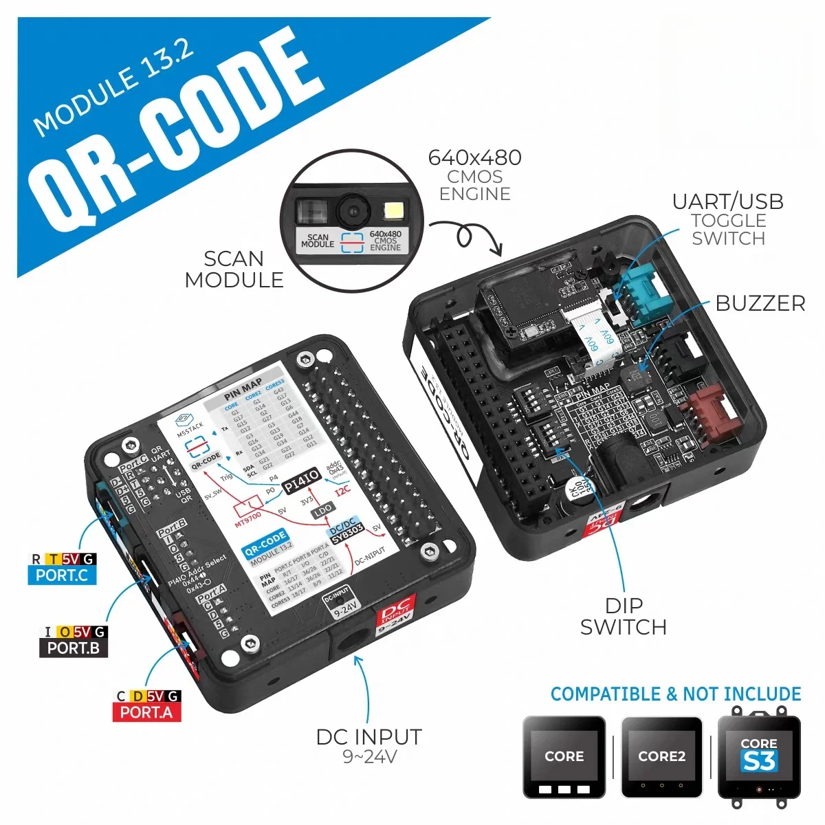Official M5Stack Module 13.2 QR Code 1D/2D Scanner Module with Buzzer and LED