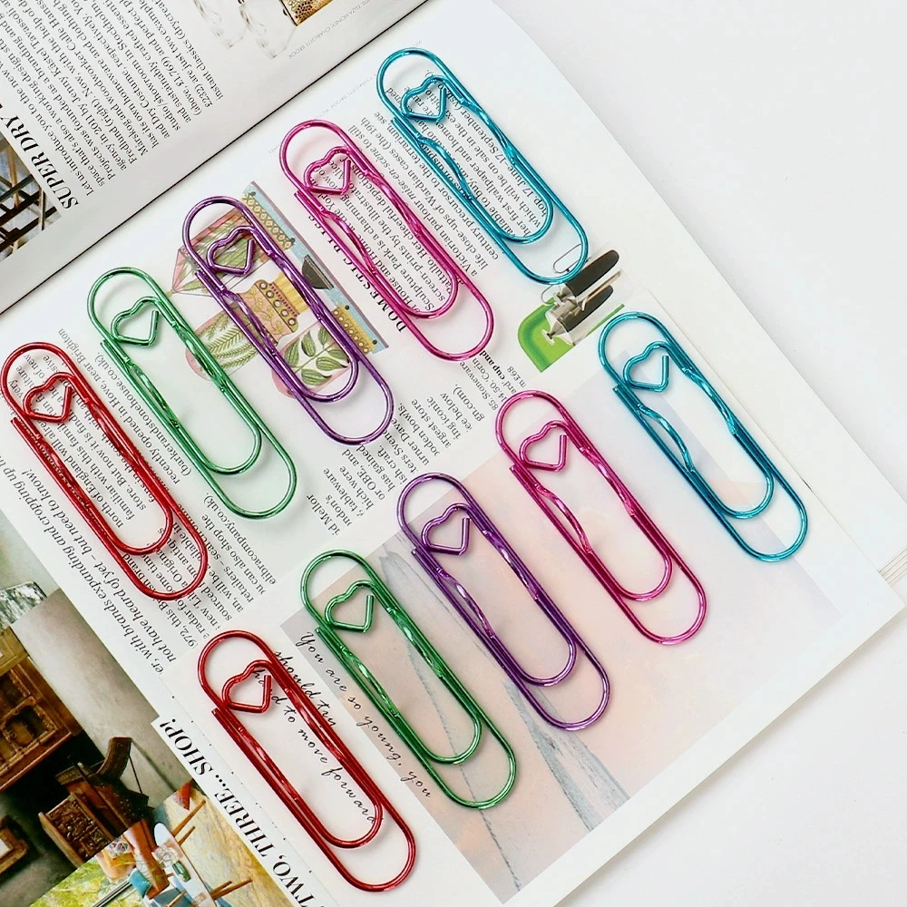 5pcs Colorful Heart Metal Pen Clips MultiFunction Paper Clip Pen Holder Bookmarks For Notebooks Paper Clips Stationery Tool