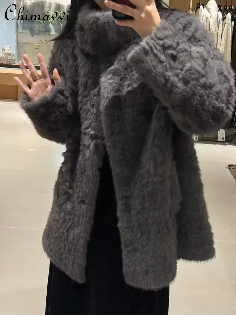 

Design Sense To Keep Warm and Keep Warm, Stand Collar Fur Integrated Medium and Long Imitation Fur Loose Foreign Coat For Women