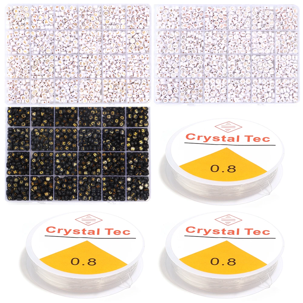 1200 قطعة/صندوق الاكريليك إلكتروني الخرز مجموعة الإنجليزية الأبجدية شقة الخرز المستديرة أطقم مع حبل مرن DIY بها بنفسك صنع المجوهرات سوار #6