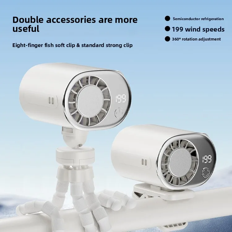 2026 Mini Cooling Fan Cross-Border Clip-Style Universal Waist-Mount High-Speed Umbrella-Style Waist-and-Neck Mount Octopus-Style