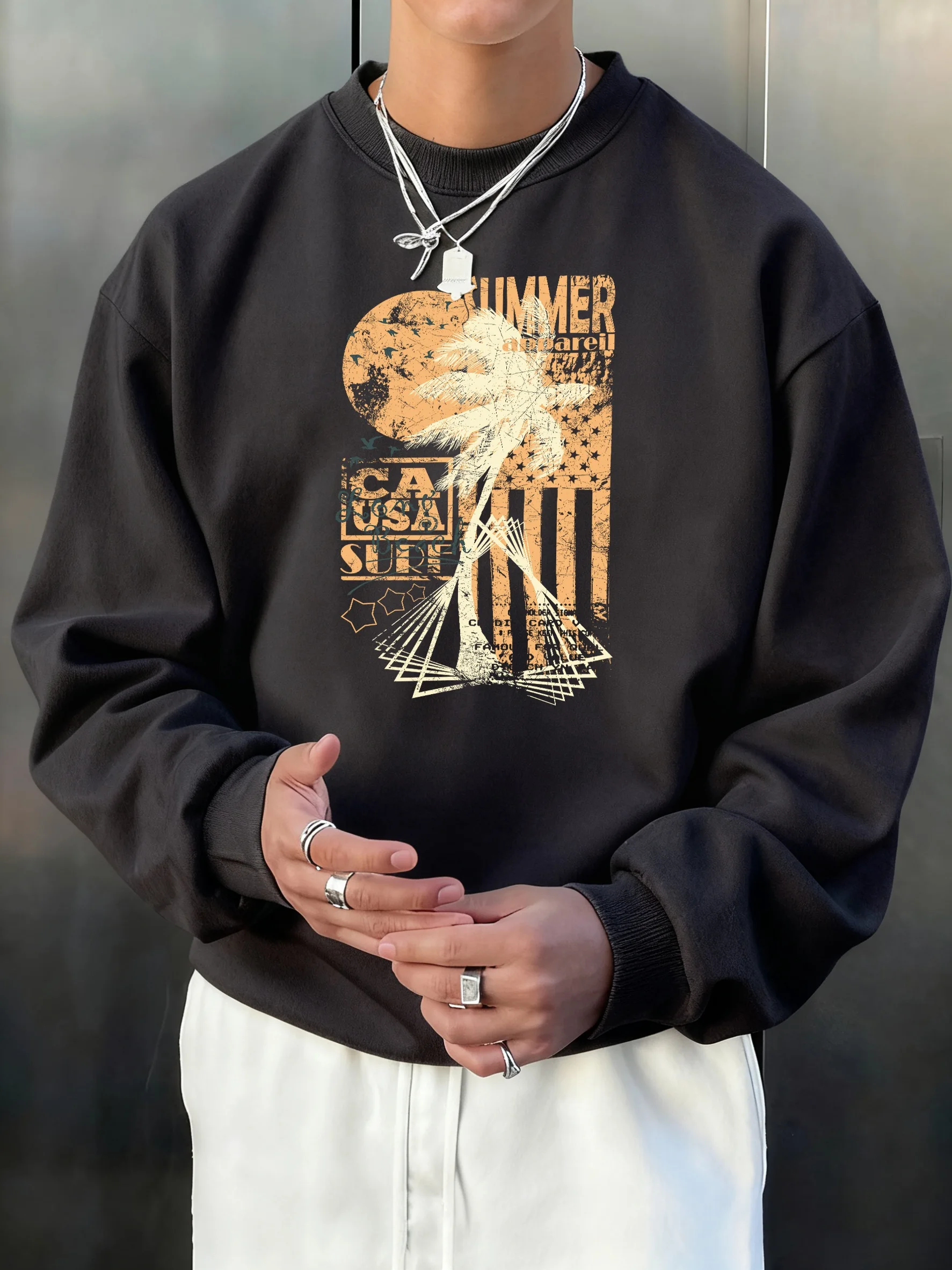 

Летняя мужская толстовка с длинными пляжными принтами для серфинга, осенняя спортивная одежда с круглым вырезом, повседневный свободный пуловер, хипстерская винтажная одежда