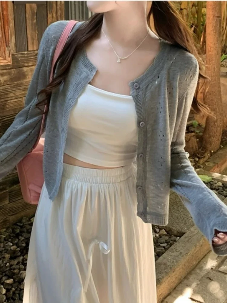 Gelbe Strickjacke für Damen, Sommer, dünn, Oulder-BIL, Oberbekleidung, Oberteil mit Schlinge, Dr. Casual Sle, rund, Ne Long Sve