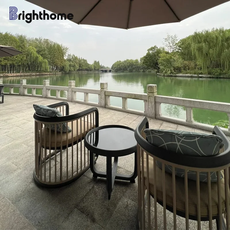 Custom 3 Pieces Aluminium Hotel Outside Chair Table Outdoor Patio Garden Furniture Set