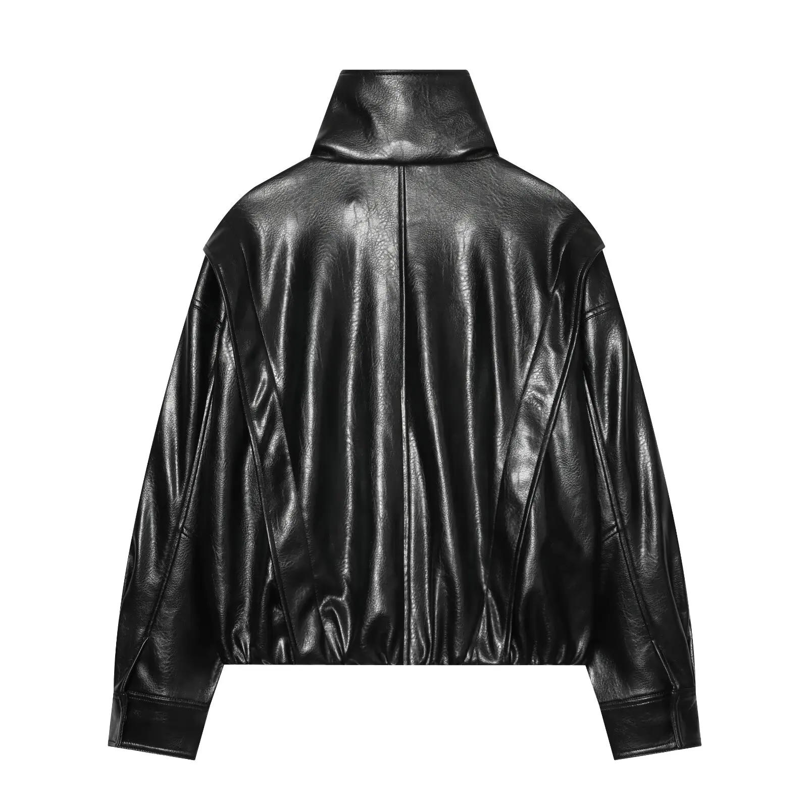 BSAY Women New Faux PU Leather Stand Collar Bomber Jacket Loose Cropped Outerwear Outdoor Commuter Style Fall Winter Casual Coat