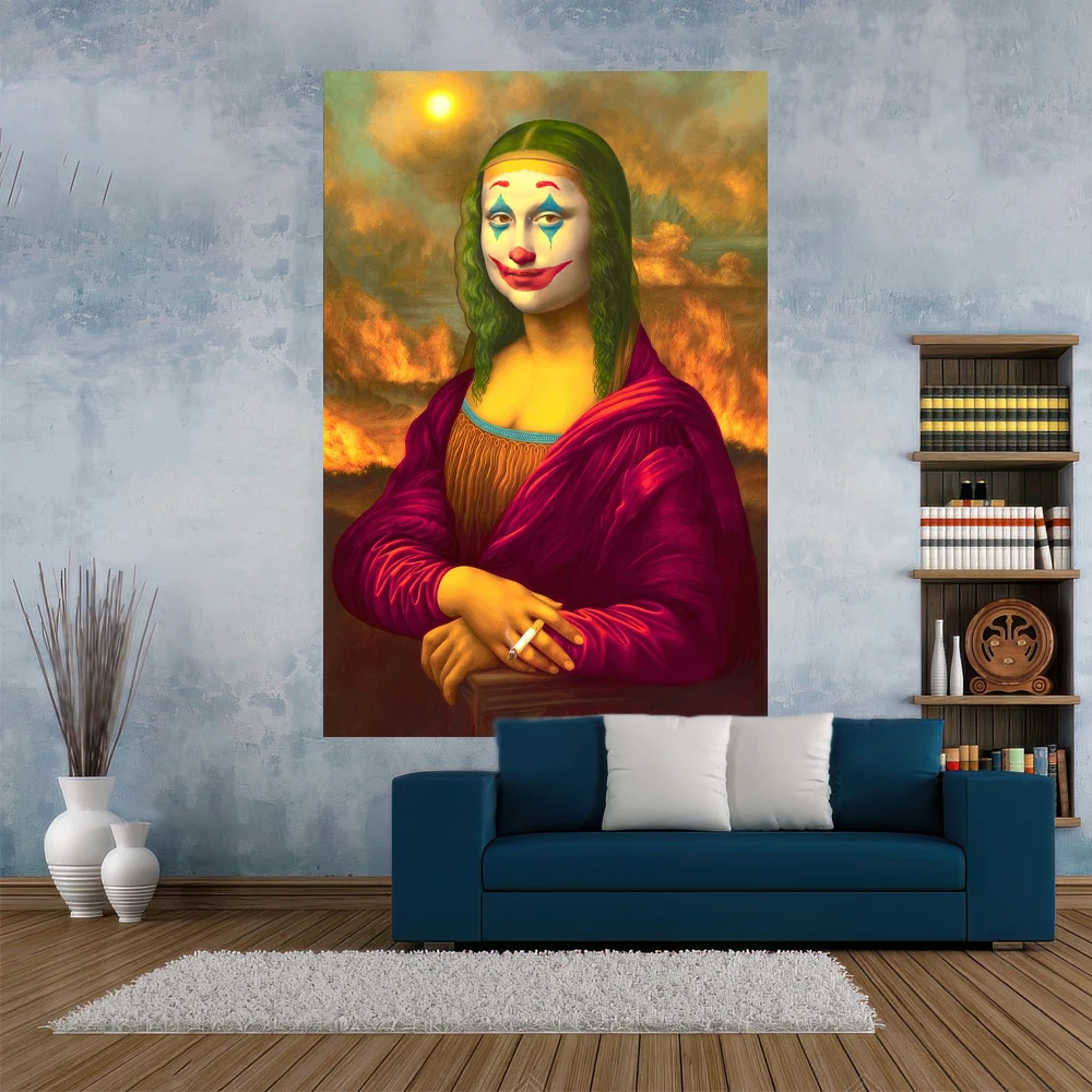 Mona Lisa Graffiti Tapestry Wall Hanging Carpets Funny Printed Room Decor Polyester Blanket Beach Mat Dormitory Backdrop