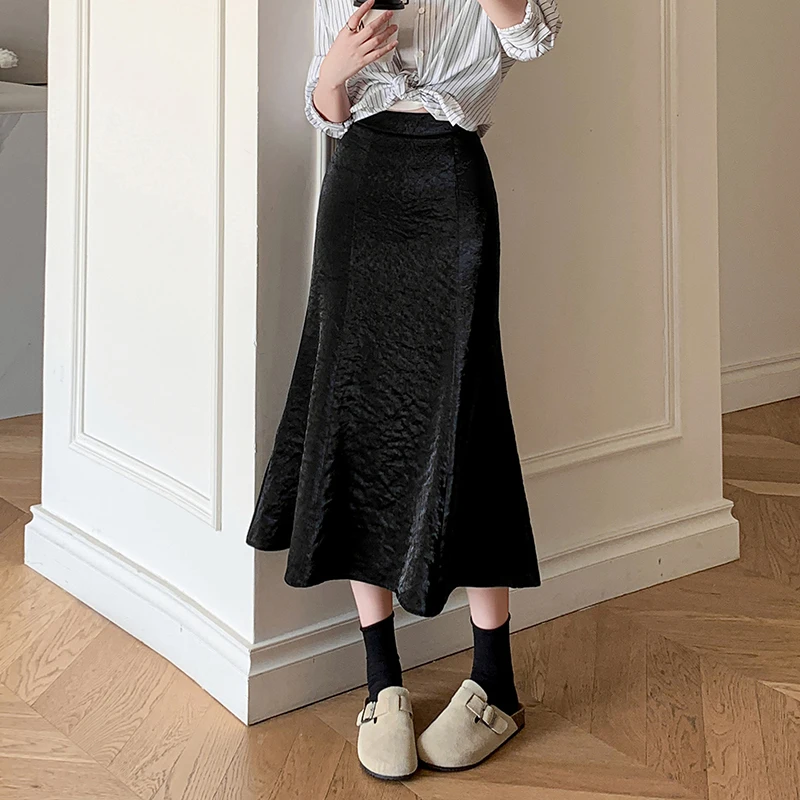 

Korean Fashion High Waist Midi Skirts Women New Spring Summer Package Hip Mermaid Skirt Office Lady Casual Mid-length Skirt