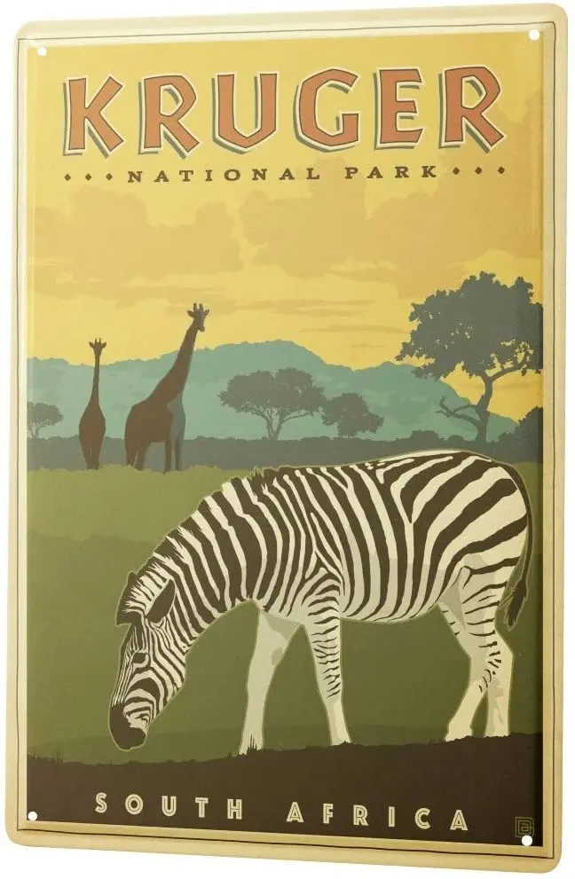 

SINCE 2004 Tin Sign Metal Plate Decorative Sign Home Decor Plaques World Tour Kruger National Park South Africa Zebra Giraffe