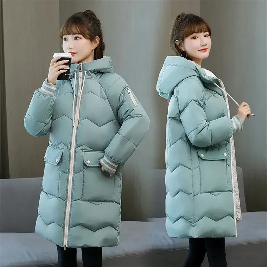 Mid-length Hooded Cotton Padded Loose Coat Women Winter Warm Thicken Overcoat Oversized 3XL Parkas Outwear Snow Wear Jacket 2022