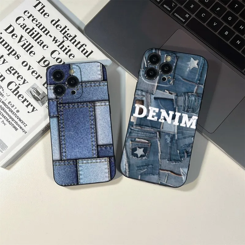 Jeans Cowboy Denim Phone Case FOR IPhone 14 13 11 12 Pro 8 7 Plus X 13 Pro MAX XR XS MINI SE 2020 Black Covers