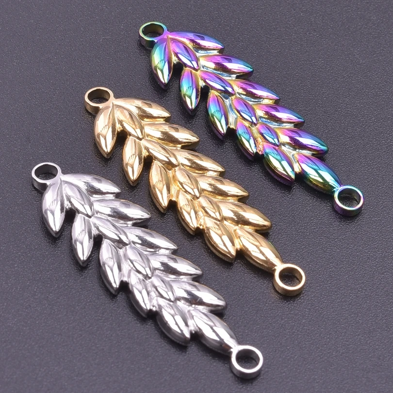 7pcs/Lot Fashion Stainless Steel Ear of Wheat Connector Charm Pendant For Jewelry Making DIY Necklace Earrings Craft Accessories