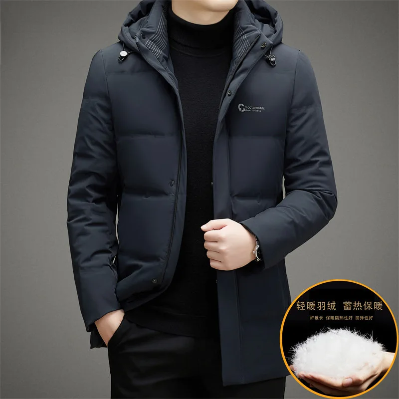 Down jacket men's winter white duck down medium and long thickened casual new graphene hooded down jacket