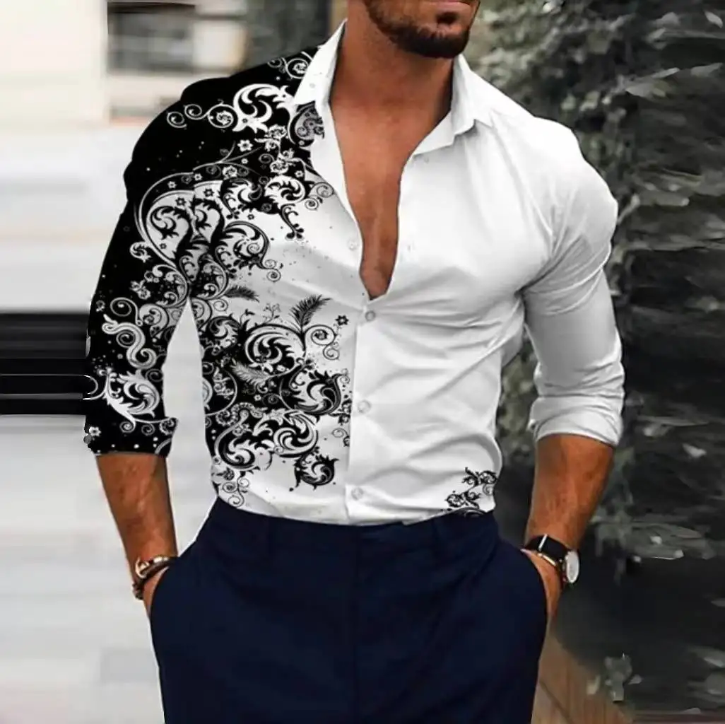 Heren Shirt Met Lange Mouwen Trendy Heren Luxe Mode Gepersonaliseerde Casual Shirt Heren Tops Met Lange Mouwen Extra Grote Maat Xs-5xl