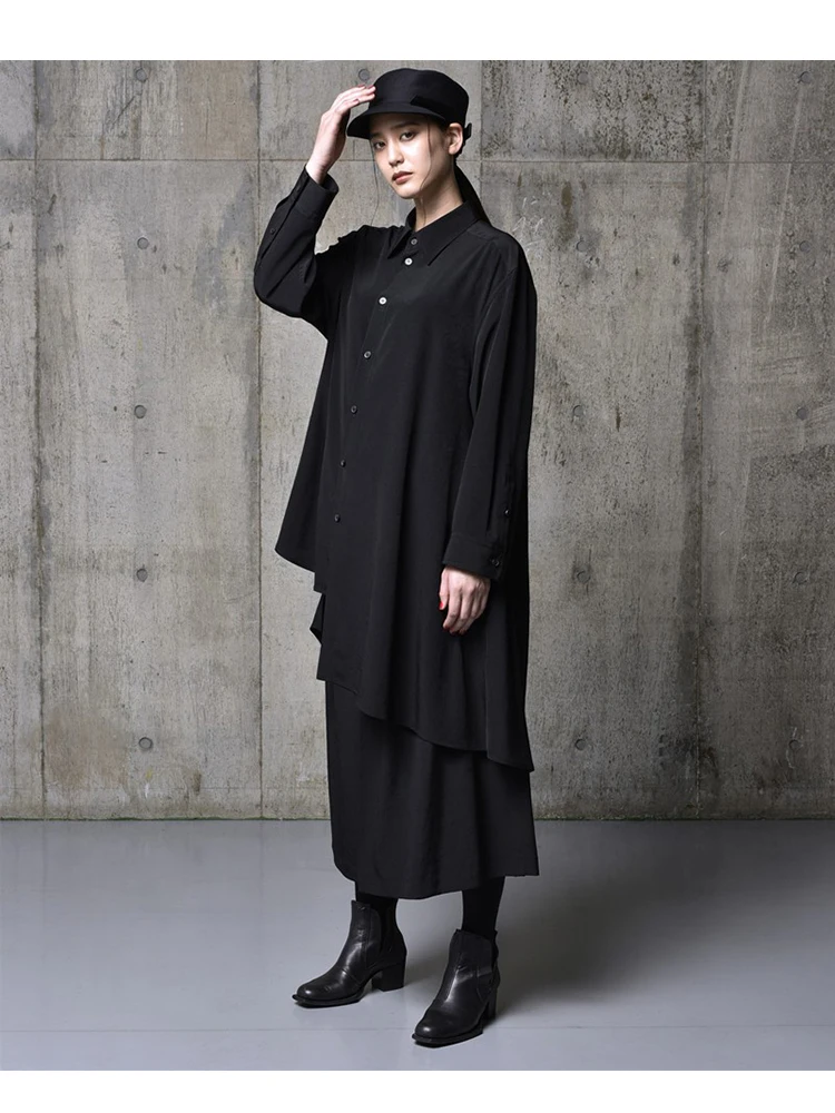 MAMELICCE Asymmetric length shirts Unisex Dark style original black shirts & blouses for women homme oversize shirt for man