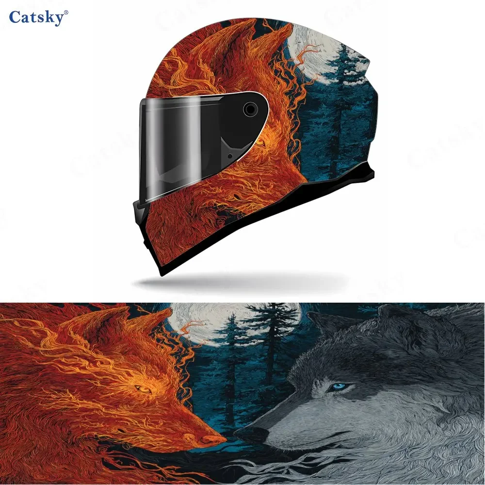 Two wolves PVC material self-adhesive waterproof motorcycle helmet sticker, paste firmly and do not fall, waterproof and weather