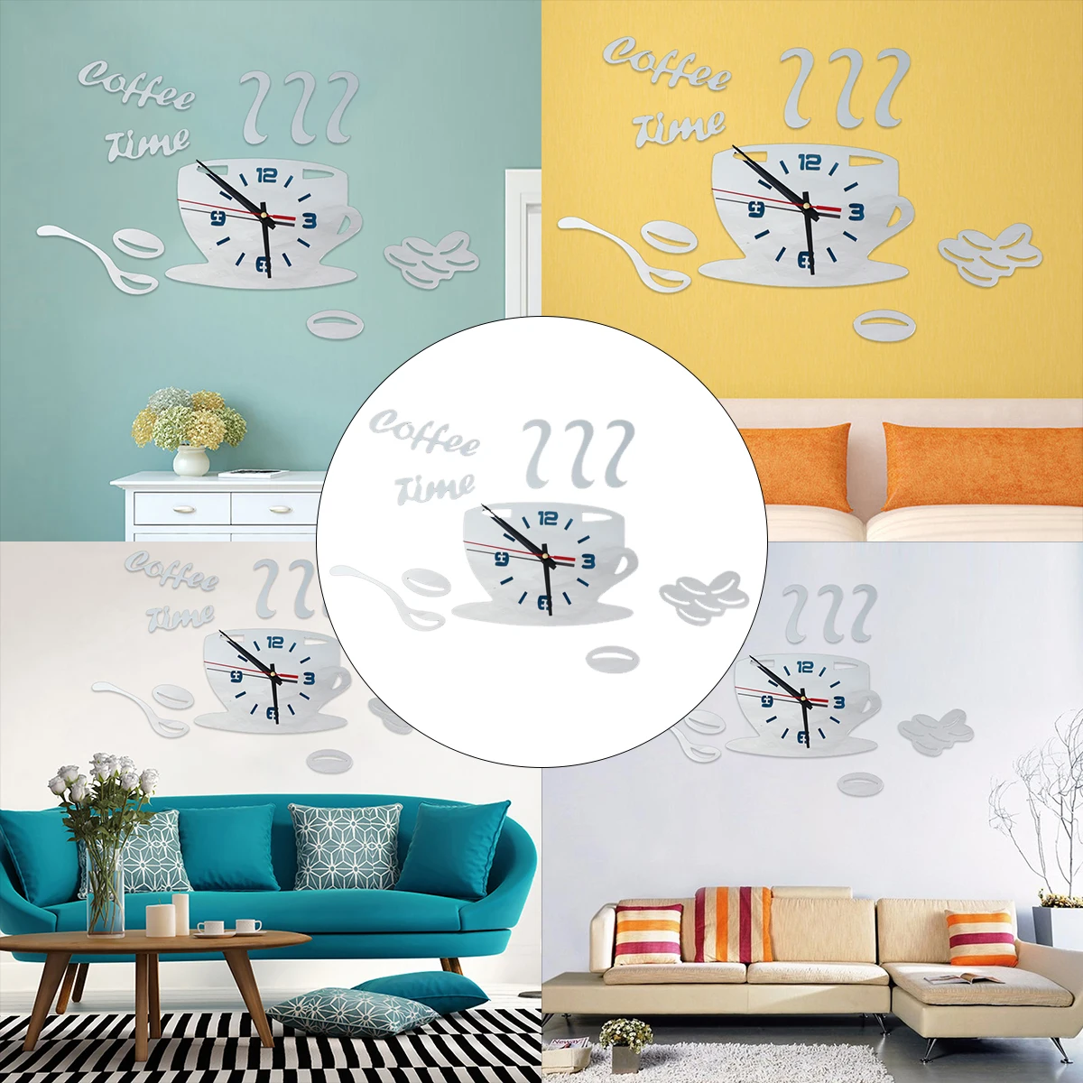 

Coffee Cup Clock Acrylic Home nament Modern Wall Paster Design Bedroom Living Room Kids Room Decor Material