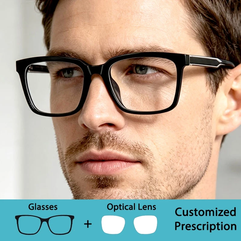 Customized Prescription Glasses Men Black Square Myopia Eyewear Optical Lenses CR-39 Processing Astigmatism Eyeglasses