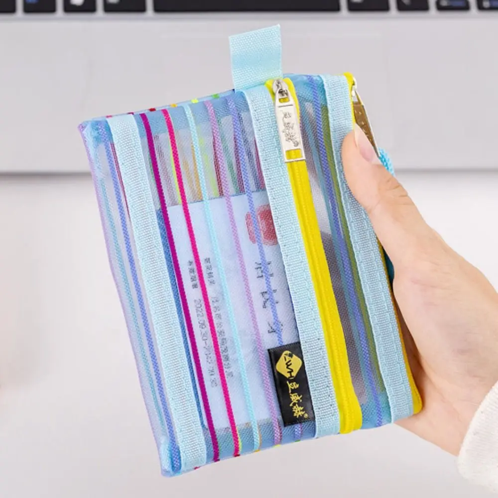 

Rainbow Clear Mesh Coin Purse Stripe Patchwork Mini Transparent Storage Bag Large Capacity Cosmetic Lipstick Bag