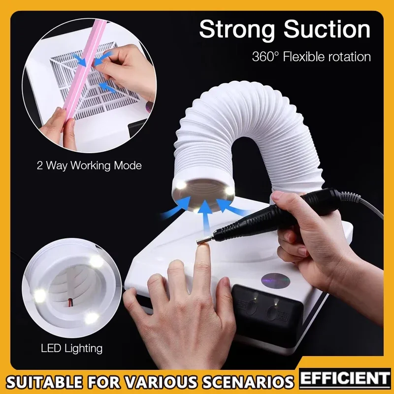 

Пылесборник для ногтей мощностью 60 Вт с выдвижным локтевым дизайном, вентилятор для извлечения пыли для ногтей двойного назначения с трубкой - пылесос для ногтей