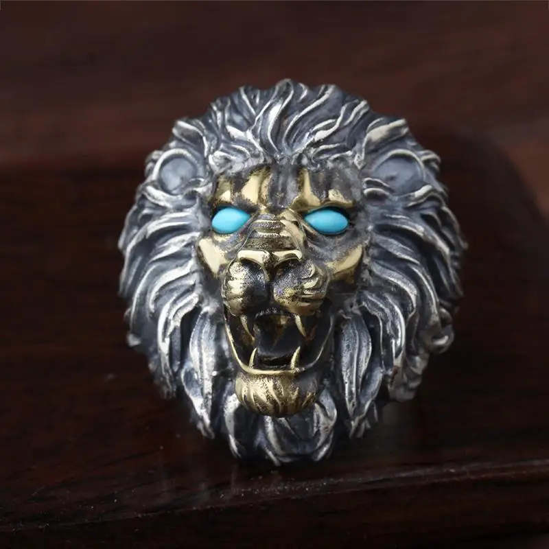 Retro Personality Domineering Lion Head Ring for Men\'s Fashion Trend Punk Rock Adjustable Size Ring Accessories Jewelry Gift