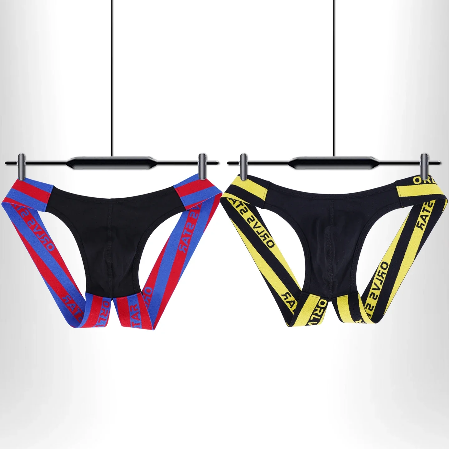 

Fashion Men's Colorblock Letter Print Double T-Back Thong Convex Pouch High Elastic Waistband Sport Underwear