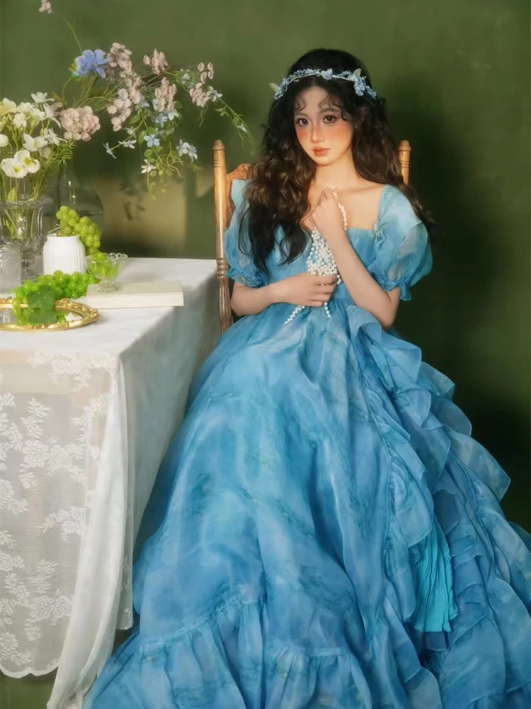 

Blue Baroque Style Dreamy Girl Atmosphere Dress Photography Costume Oil Painting Style New 2026 Studio Photography Dress