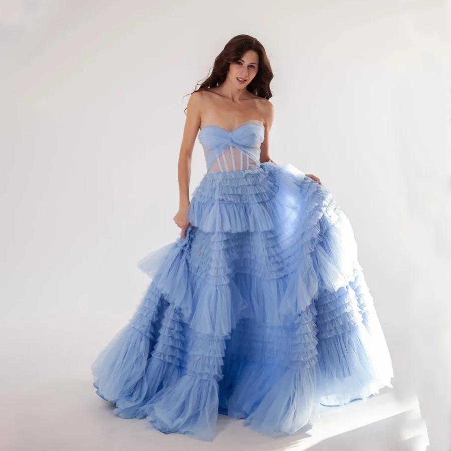 

Gorgeous Illusion Tiered Tulle Prom Dress with Sweetheart Neckline Women's Chic Floor-Length Formal Party Gown with Lace-up Back