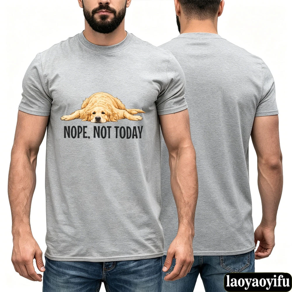 Lazy Lying Golden Retriever Nope Not Today Unisex Crew Neck Short Sleeve Tee Men Women Fashion Crewneck Cotton Tee Tops