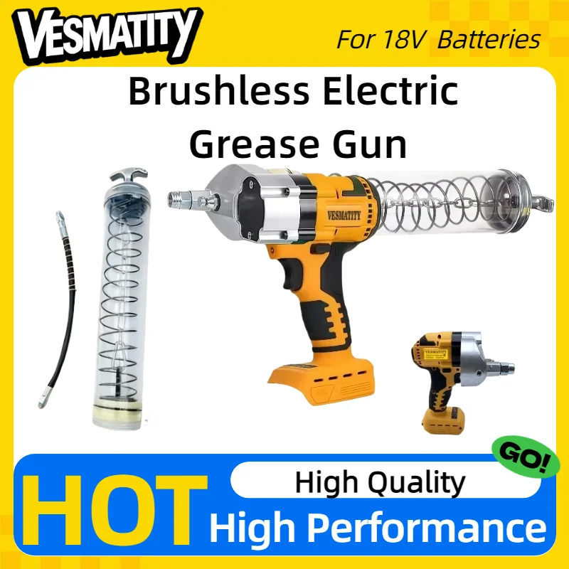 Brushless Electric Grease Gun Fat Injector Machine with LED Light High‑Efficiency Lubrication Power Tool Compatible For 18V