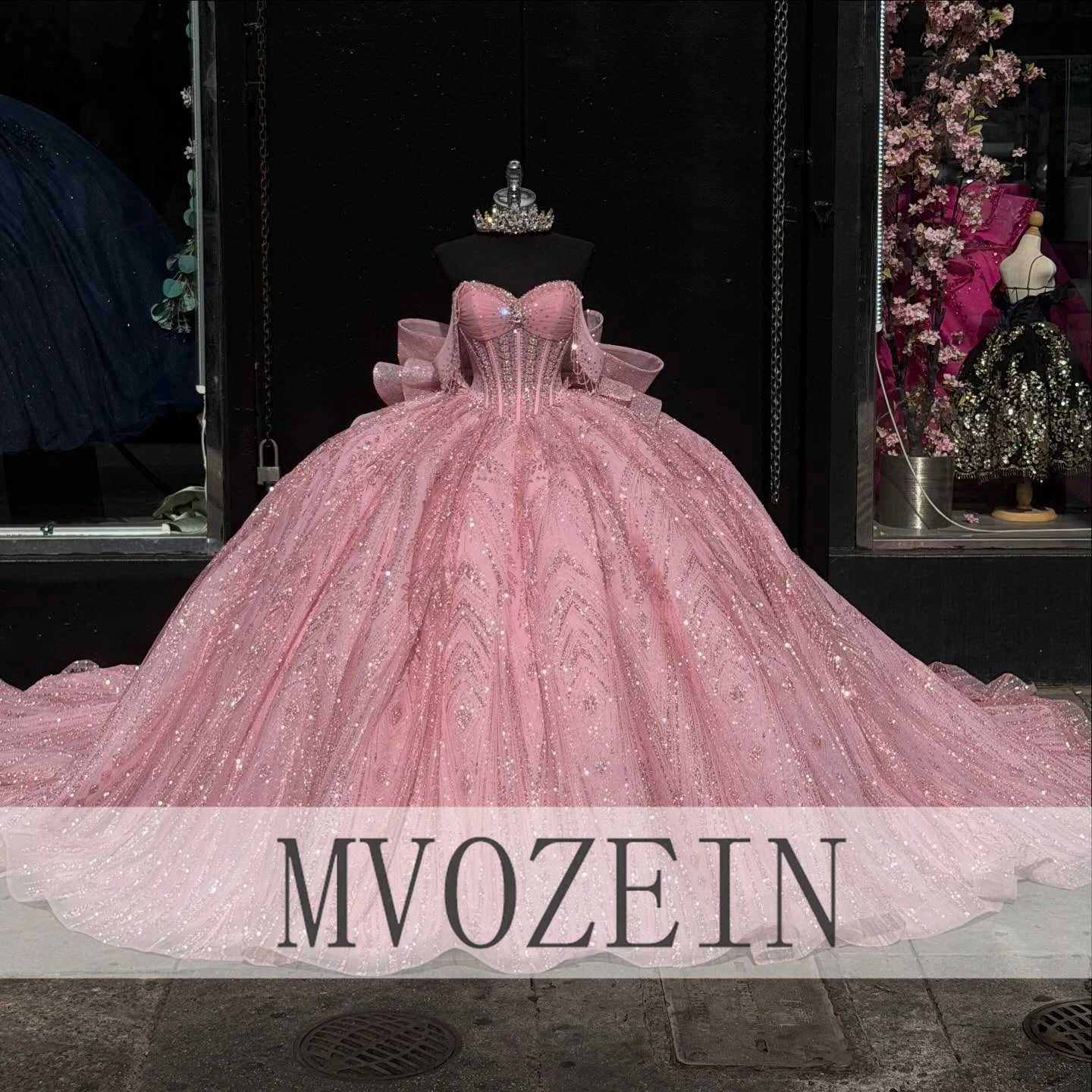 Blush Pink 15 Quinceanera Dresses Sparkly Sequined Sweetheart Ball Gown with Big Bow Corset Back 15th Birthday Party Dress view 2