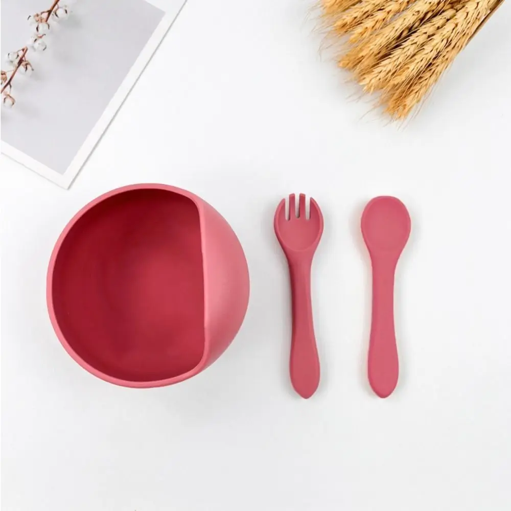 3Pcs/Set BPA Free Silicone Sucker Bowl Non-Slip with Spoon Fork Baby Feeding Tableware Auxiliary Food Drop-proof